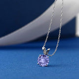 14K Gold Round Blue Tanzanite  Pendant Necklace With Chain