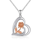  Silver Rose Heart Necklace
