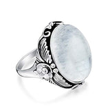 Native American Style Leaf Large Oval Gemstone Boho Stabilized Turquoise Moonstone Statement Ring For Women 925 Sterling