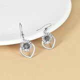 925 Sterling Silver Heart Sunflower Dangle Drop Earrings Oxidizied Earrings for Women Girls