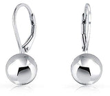Simple Basic Dangling Leverback Round Bead Ball Drop Earrings For Women 925 Sterling Silver