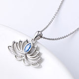 925 Sterling Silver Blue Lotus Necklace Cubic Zirconia Sterling Silver Flower Pendant for Women