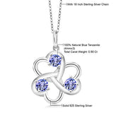 925 Sterling Silver Blue Tanzanite Women's 3 Hearts Interlock Pendant Necklace, 0.90 Ct Round with 18 Inch Silver Chain