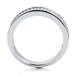 Rhodium Plated Sterling Silver Cubic Zirconia CZ Wedding Half Eternity Band Ring