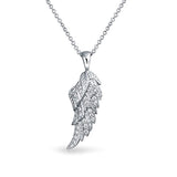 Guardian Angel Wing Protection Pave Cubic Zirconia CZ 925 Sterling Silver Dangling Pendant Necklace For Women For Teen