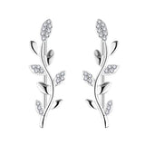 925 Sterling Silver Cubic Zirconia Olive Branch Leaf Ear Cuff Earrings