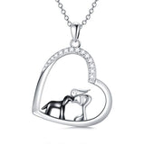 Silver Dog and Girl Pendant Necklace