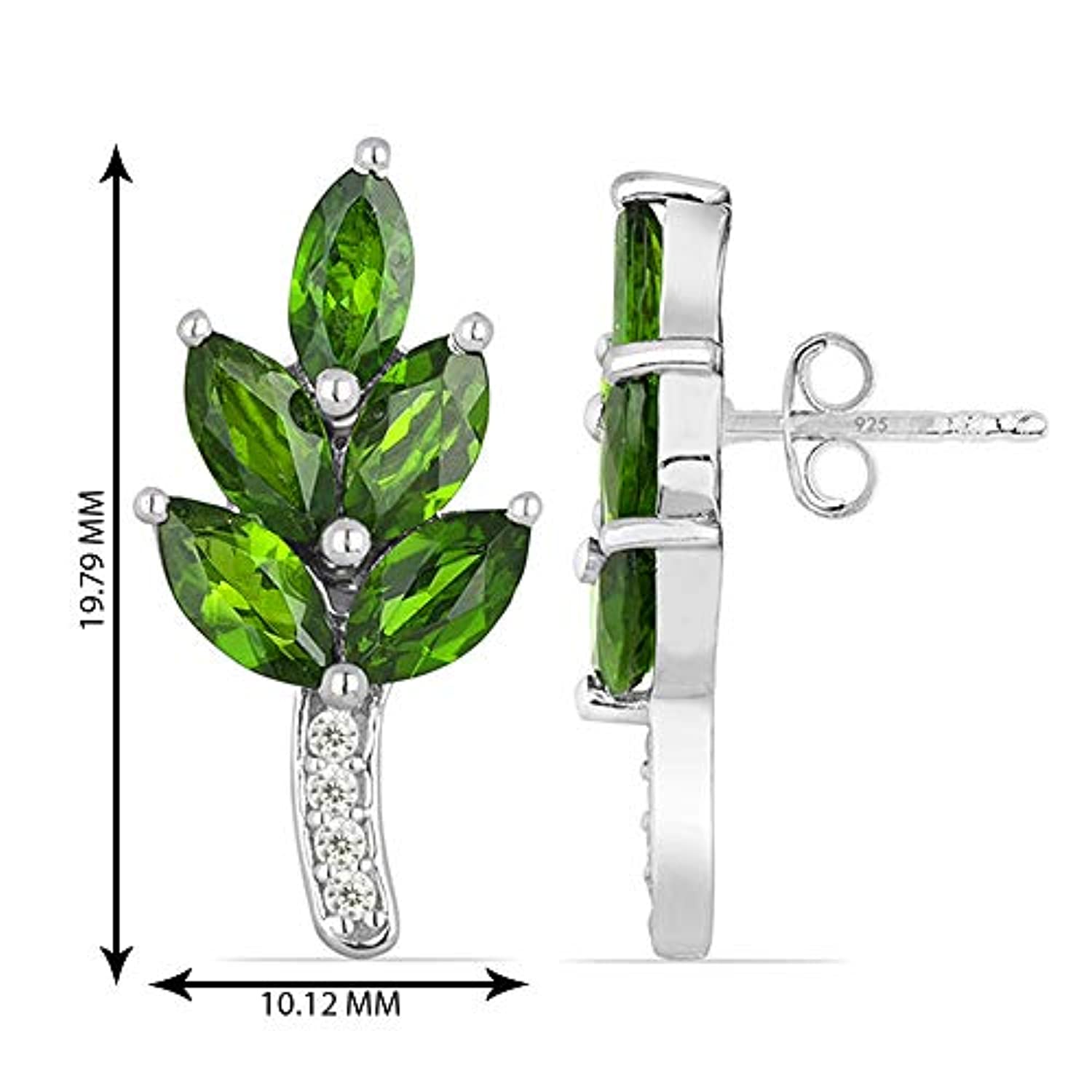 S925 Sterling Silver Leaf Shape Natural Gemstone Stud Earrings for Women