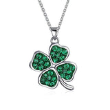 Celtic Lucky Leaf Clover Green Crystal Shamrock Irish Dangle Pendant Charm Necklace For Women 925 Sterling Silver