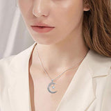 Moon Pendant Necklace With Opal Star Light 925 Sterling Silver Forever Love Sparkling Crescent Jewelry Gift For Women