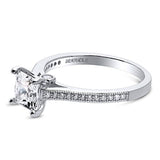 Rhodium Plated Sterling Silver Princess Cut Cubic Zirconia CZ Solitaire Promise Engagement Ring
