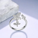 Sterling Silver Dainty Butterfly Adjustable Rings Expandable Open Butterfly Ring for Women Jewelry