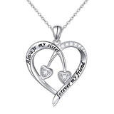  Silver Always My Sister Forever My Friend Double Heart Pendant Necklace