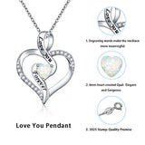 Women Lab Opal Heart Necklace 925 Sterling Silver Jewelry Engraved Love You Forever/Love You with All My Heart Cubic Zirconia Pendant 18 Inches
