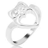 925 Sterling Silver Heart Shaped Owl Bird Love Wisdom Band Ring