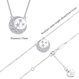 Sterling Silver White Gold-Plated Moon &Star CZ Pendant Necklace for Women,18 inches