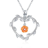 Silver Heart Necklace with Rose Flower Necklace