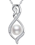  Silver White Pearl Love Infinity Necklace Pendants