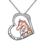  Silver  horse Animal Heart Pendant Necklace 
