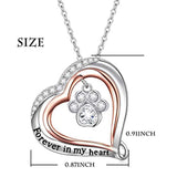 Sterling Silver  Forever in my heart paw Animal Heart Pendant Necklace for Women