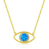 925 Sterling Silver Evil Eye Necklace Blue Opal Jewelry for Women