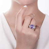 Rhodium Plated Sterling Silver Purple Asscher Cut Cubic Zirconia CZ Statement 3-Stone Cocktail Anniversary Fashion Right Hand Ring