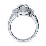 Rhodium Plated Sterling Silver Round Cubic Zirconia CZ Statement Halo Engagement Split Shank Ring