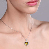 925 Sterling Silver Yellow Citrine and White Topaz Heart Shape Gemstone Birthstone Pendant Necklace For Women (1.62 Cttw with 18 Inch Silver Chain)