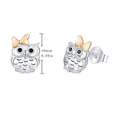 Owl Stud Earrings 925 Sterling Silver Cute Owl with Ribbon Bow Stud Earrings  Animal Earrings Gift for Women