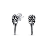 Golf Tee And Ball Sports Put Two Tone Tiny Stud Earrings For Golfer Women Oxidized 925 Sterling Silver