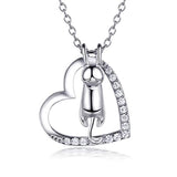 Silver Love Heart Cat Pendant CZ White Gold Plated Necklace