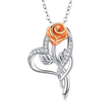 g Silver Heart Necklace with Rose Flower Necklace 