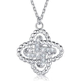 Silver Lucky Clover Love Knot Necklace 