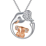 Silver Mom & Baby Elephant Animal Pendant Necklace