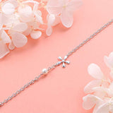 S925 Sterling Silver Jewelry Flower Charm with Freshwater Cultured Pearl Adjustable Chain  Bracelet Gift For Women