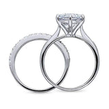 Rhodium Plated Sterling Silver Round Cubic Zirconia CZ Solitaire Engagement Wedding Ring Set