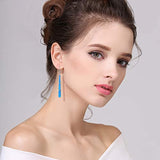Bar Ladies Earrings for Women Sterling Silver Blue Opal Dangle Drop Earrings