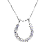 925 Sterling Silver Cubic Zirconia Elegant Horseshoe Pendant Necklace Chain Italty Clear