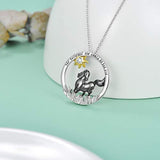 Sterling Silver Black Horse Necklace Heart Pendant Forever in My Heart Necklace for Women Girls Friends