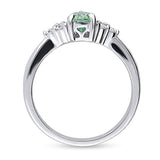 Rhodium Plated Sterling Silver Solitaire Promise Ring Made with Swarovski Zirconia Green Pear Cut