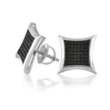 Black Square CZ Micro Pave Cubic Zirconia Kite Stud Earrings For Men 925 Sterling Silver Screwback