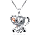  Silver Elephant holding rose Pendant Necklace