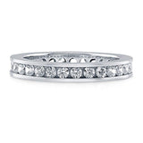 Rhodium Plated Sterling Silver Channel Set Cubic Zirconia CZ Anniversary Wedding Eternity Band Ring