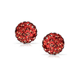 Round Simple Basic Disco Pave Crystal Ball Stud Earrings 925 Sterling Silver