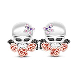 Silver Skull with Rose Flower  Stud Earrings