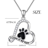 S925 Sterling Silver Puppy Dog Cat Pet Paw Print Love Heart Pendant Necklace 18 inches
