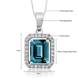 925 Sterling Silver London Blue Topaz Pendant Necklace For Women (2.66 Cttw Emerald Cut Gemstone Birthstone with 18 Inch Silver Chain)