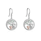  Silver  Elephant Tree of Life Drop Earrings 