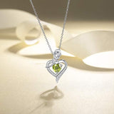 Fine Jewelry Birthstone Necklace for Women Sterling Silver Natural Peridot Gemstone Rose Flower Heart Pendant Anniversary Birthday Gifts for Her Wife Mom Yourself