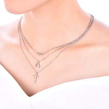 Cross Necklace Sterling Silver Infinity Wishbone Pendant Multilayer Chain Layered Jewelry